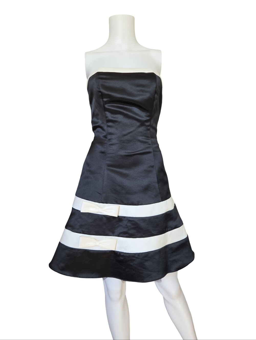 Vintage Jessica McClintock Gunne Sax Dress Strapless Mini Black White Size 3/4
